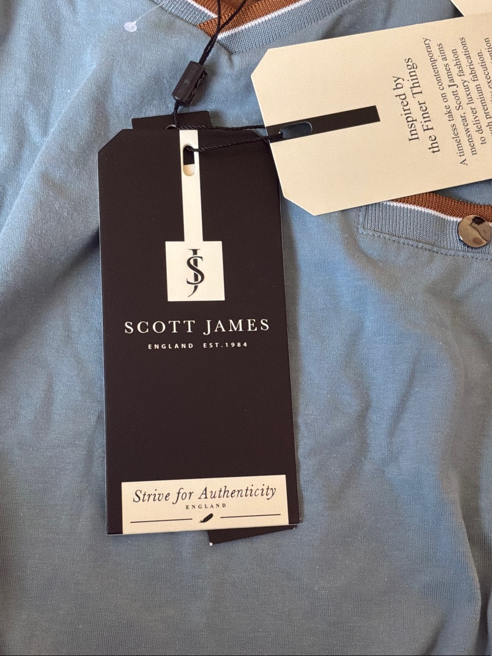 Men's V-Neck Pocket Tee in Slate Blue with Brown Trim - Picture 4 of 12